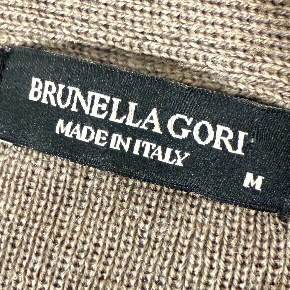 BRUNELLA GORI Cardigan Heathered Brown Size Medium 100% Extra Fine Merino Wool - Picture 2 of 8